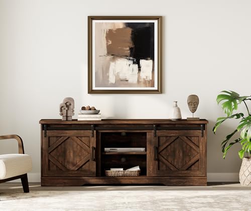 Image of WAMPAT Farmhouse Style TV Stand for 60-75 inch TV w /Distressed Wood Finish