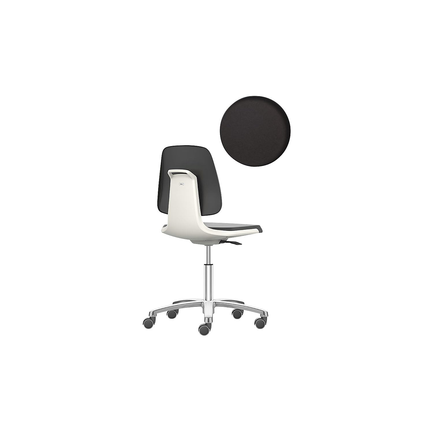 bimos - Sedia girevole da ufficio, sedile con rotelle e rivestimento in similpelle, colore: bianco | Basamento a cinque razze con rotelle, sedile rivestito in similpelle, bianco