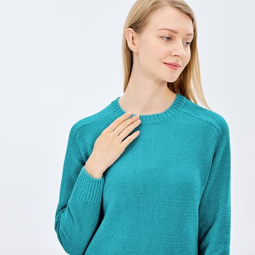 Image of Simple&Opulence Women's Chenille Sweater Crewneck Long Sleeve Pullover Ribbed Cuff Hem Round Neck Jumper Tops
