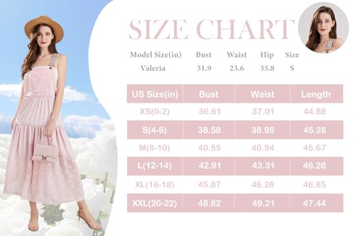 Image of ebossy Women's Laced Embroidered Tulle Bib Dress Casual Loose Adjustable Straps Maxi Dress