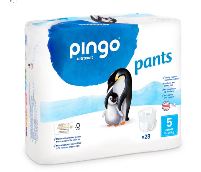 Pingo Braguitas de Aprendizaje Ecológicas Talla 5 (15-25 kg) 28 unidades – Pañales Braguita Transición .Celulosa FSC y Biofilm de Caña de Azúcar – Dermatológicamente Testadas, Fabricadas en Suiza