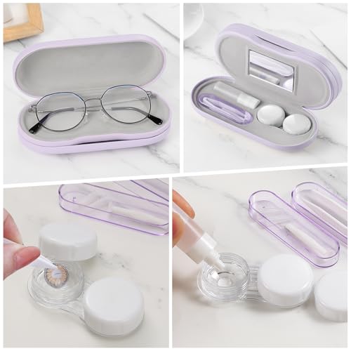 Image of MoKo Double Eyeglass Case, Contact Lens Case with Mirror Tweezers Remover, 2 in 1 Double Sided Portable Contact Lens Box Holder Container Soak Storage Kit Sunglasses Pouch for Men & Women, Lilac