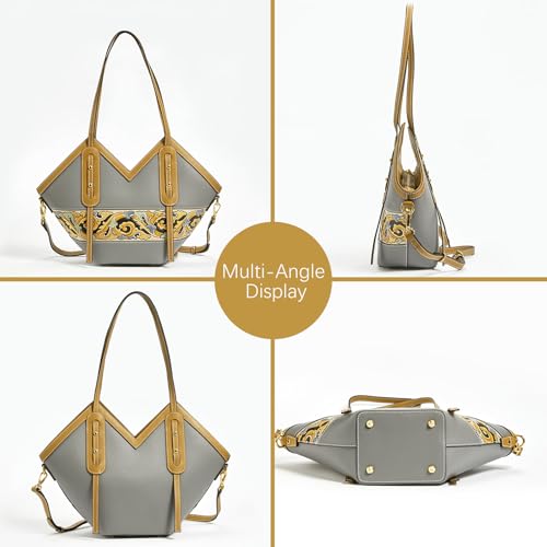 Women's Leather Tote Bag & Large Capacity Hand-Carved Cloud Design, Full-Grain Cowhide2