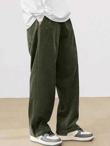 Image of KOTTY Men's Solid|Button|Wide|Loose fit|Corduroy Trousers & Pant for Men