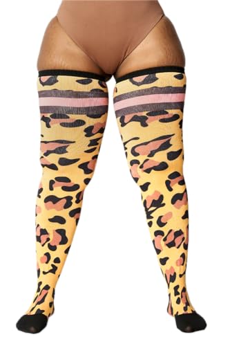 Image of Thunda Thighs Plus Size Thigh High Socks, Over the Knee High Boot Stockings Leg Warmers, Artisan - Safari Strut - Honey Leopard