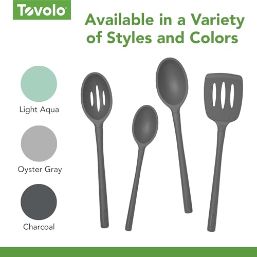 Image of Tovolo Flex Core Silicone Slotted Deep Spoon for Cooking Mixing Baking, Dishwasher Safe BPA Free All Silicone Kitchen Spoon Utensil Heat Resistant Nonstick Safe Slotted Serving Spoon, Charcoal Gray