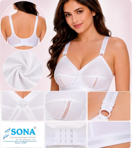 Image of SONA Perfecto Cotton Bra for Woman Full Coverage Non Padded Everyday Wirefree Pack of