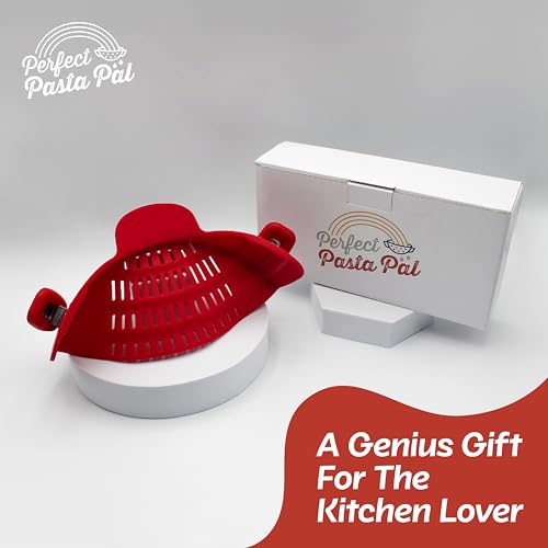 PERFECT PASTA PAL Clip-on Strainer for Pots - Silicone Pasta - Heat Resistant, Space Saving Colander for Kitchen - Dishwasher Safe Pot Strainer - Cooking Essentials and Home Must Haves