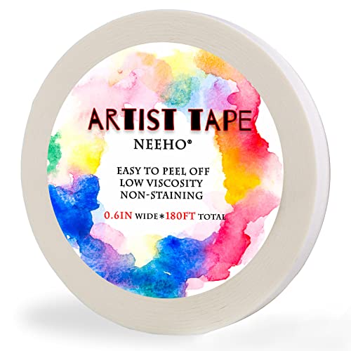 Neeho Artist Tape for Drafting Art Acid-Free White Masking Tape for Watercolor Painting Canvas Framing 0.6inch Wide 180FT Long