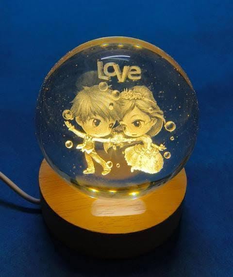 Image of COVACURE 3D Love Crystal Ball Night Lamp, Crystal Ball Night Light with USB, LED Wooden Base Table Lamp for Bedroom Home Office Decoration Birthday Gift for Boys and Girls (3D Love Lamp)