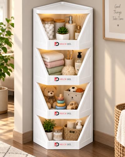 Image of mechdel Cupboard Rack for Clothes Plastic Cabinet for Storages Foldable Wardrobe for Clothes Plastic Cloth Rack for Storages Clothe Storage (Corner Cupboard Rack-1 Door -White, 4PCS)