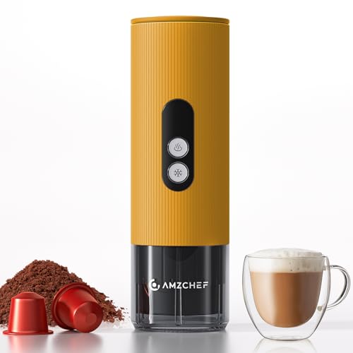 AMZCHEF Portable Coffee Maker for Ground & NS Capsule, 9000mAh Battery | Rechargeable, Aluminum Body with Electric Heating System, 2-in-1 Espresso Brewing for Travel, Car, RV, Camping and Of