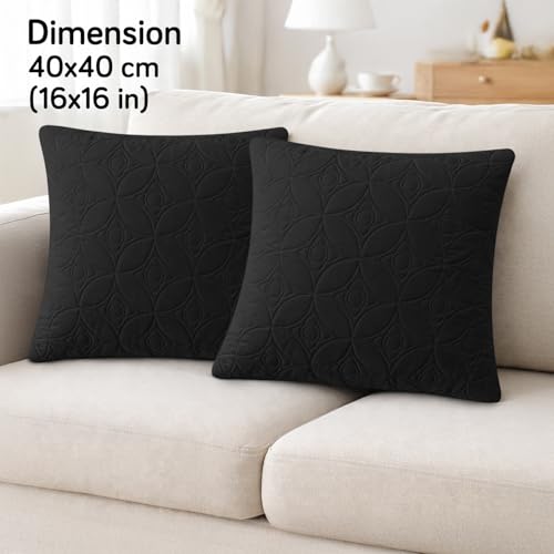 Image of HOKIPO 100% Leakproof Quilted Cushion Cover for Sofa 16x16 Inches, Set of 2, Jet Black (AR-6280-BLK*2)