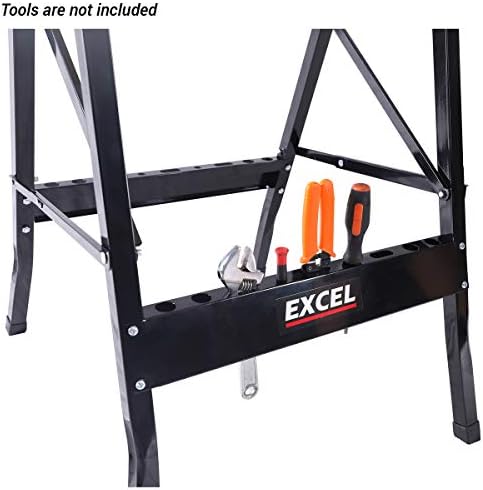 Excel Flip Top Workbench & Foldable Vise with Steel Stand - Steel Portable workbench - Work Bench Stand - Workbench Sawhorse - Supports Up to 100Kg Capacity