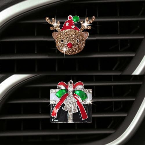 Image of 2 Pack Crystal Elk Christmas Car Vent Clip Bling Accessories - Gift Box Car Diffuser Air Freshener