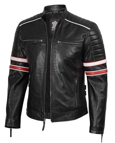 Image of fjackets Cafe Racer Leather Jacket Men Real Lambskin - Leather Jacket Men Moto Style, Zip Up