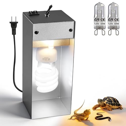 Dual Reptile Heat Lamp Fixture Max 90W with Separate Switches, 23W 10.0 UVB Light & 2 Pcs 60W Halogen Heat Lamp for Reptiles, Bearded Dragon, Lizard, Turtle, Snake - image 7