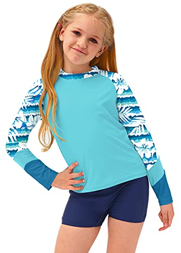 Besserbay Big Girl's Upf 50 Uv Protection Floral Rash Guard Shirt Long Sleeve Light Blue Swimming Top 11-12 Years #TOP4