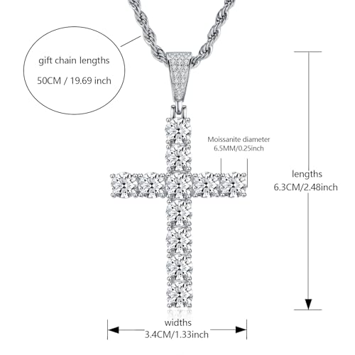 Moissanite Cross Pendant Necklace for Women, D Color VVS1 18K White Gold Plated 925 Sterling Silver, Lab Created Diamond Jewelry Gift Jesus Christian Religious Crucifix3