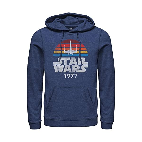 STAR WARS 1977 Logo Rainbow X-Wing Fighter Adult Men's Sweatshirt Graphic Hoodie, Navy Heather, Small - Image 4
