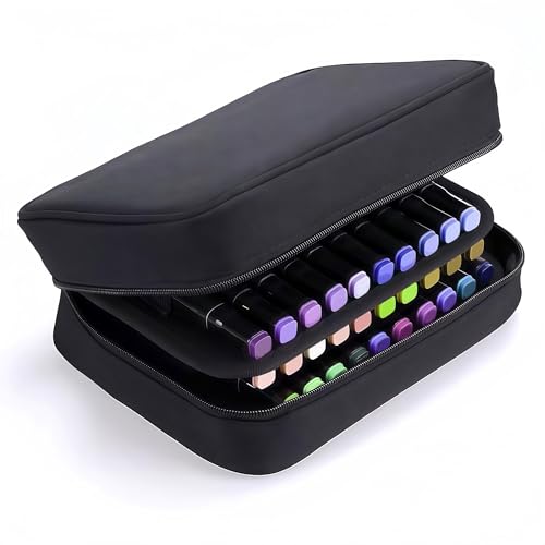 Image of Eiyye Art Marker Portable Pen Case 60 Slots Markers Large Capacity Zippered Pen Holder for Colored Markers(Black)