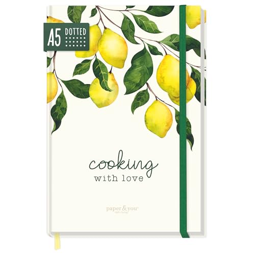 paper&you® dotted Journal A5 mit Gummiband 'Cooking with Love' 156 Seiten, Notizbuch gepunktet, Tagebuch - nachhaltig & klimafreundlich