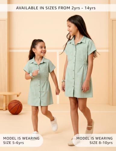 Image of Amazon Brand - Symbol Girl's Cotton Denim Shirt Knee-Length Casual Dress