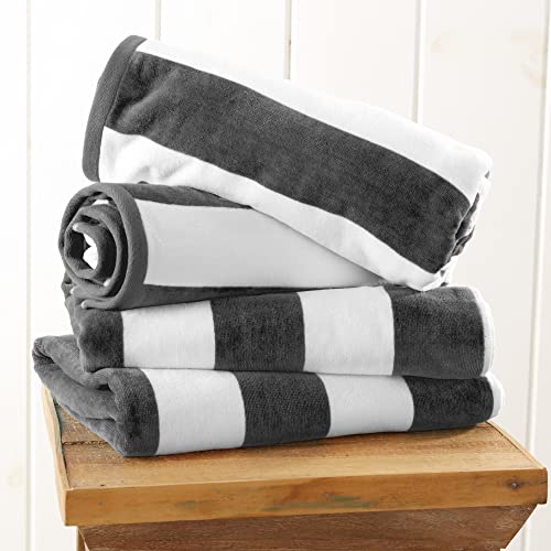 Large Beach Towel Set Of 4 - Cabana Striped Beach Towels For Adults And Lightweight Pool Towels With 100% Cotton - Quick Dry Beach Towel Pack And Grey And White Cute Beach Towel For Women And Men #TOP2