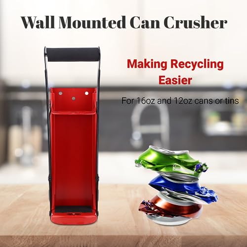 Can Crusher, 12Oz 16Oz 500ML Heavy Duty Wall Mounted Smasher for Recycling, Metal Can Crusher with Bottle Opener, for Aluminum Seltzer, Soda, Beer Cans and Bottles