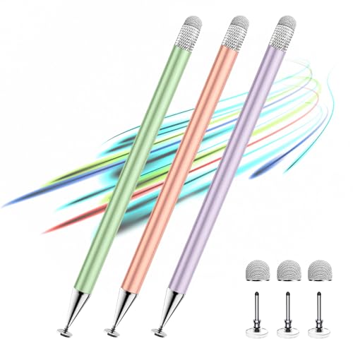 Stylus Pen for Touchscreen,3pcs 2in1 High Precision Sensitivity Stylus, Suitable for iPhone/ipad/Android Stylus for ipad,Compatible with Touch(Green/Purple/Rose Gold + 4Tips)