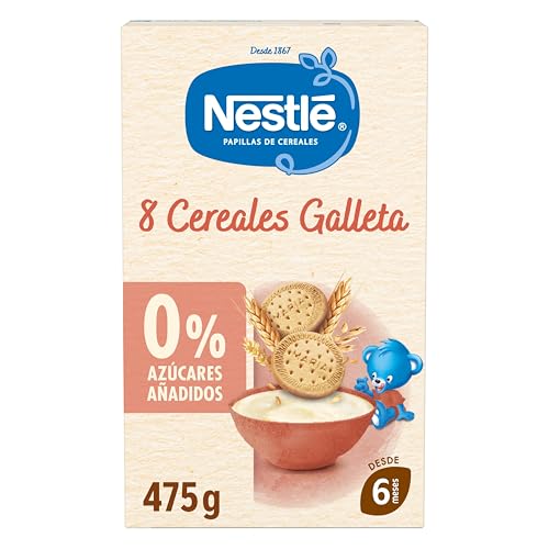 Nestlé Papilla 8 Cereales con Galleta, sin azúcares añadidos, a partir de los 6 meses, 475 g