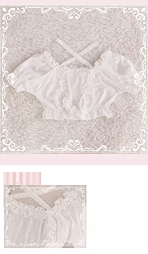 Image of Sweet Lolita Puff Short Sleeve Blouse Teen Girls Japanese Gothic Ruffle Halter Neck Soft Crop Top with Bow