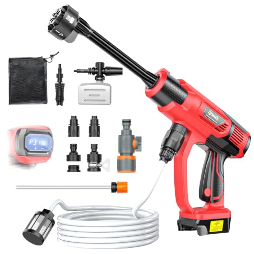 DIYtoolifz Cleaning Tool Compatible with Milwaukee 18V Battery 2.2LBS with 16.4ft Hose & 6-in-1 Nozzle + Attachment for Car Patio Fence (Battery not Included Tool Only)