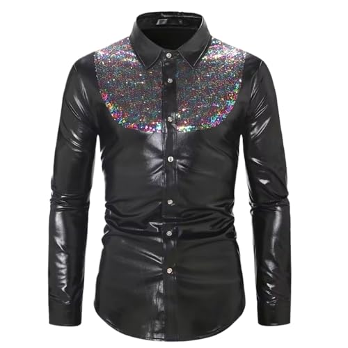 Chemise habillée à manches longues homme noir métallique WOLONG