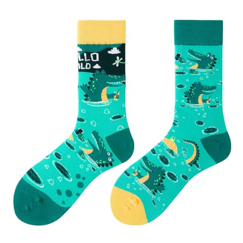 NxnChc Lustige Socken Für Damen Und Herren Unisex Viele Krokodil Motive Tier Essen Obst Sport Kunst Aus Baumwolle Geschenk Asymmetrische Muster Links Und Rechts