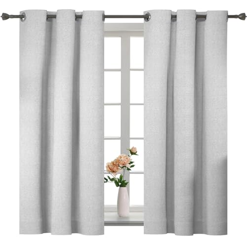 YSTELLAA Cortinas 100% Opacas para Dormitorio 2 Piezas, 117×137cm, Efecto Lino, Cortina Termica Aislante Frio Y Calor, Insonorizantes, con Trabillas, para Salon, Dormitorio, Gris Blanca