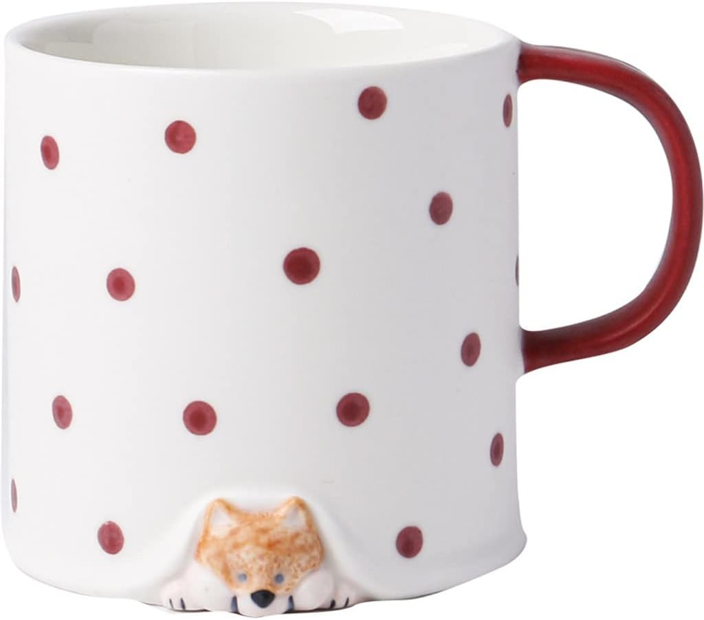 Cute Household Cartoon Hand-painted Ceramic Coffee Cup Breakfast Tea Three-dimensional Shiba Inu Mug(D)