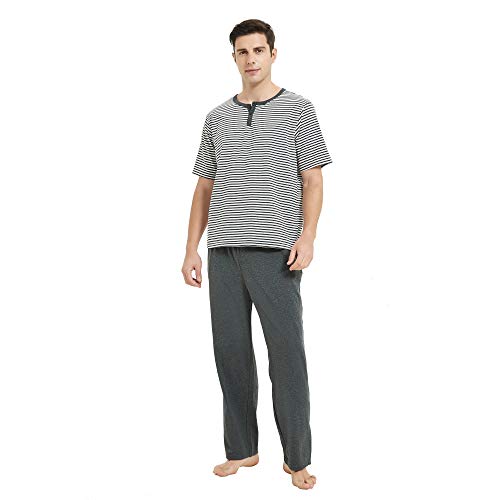 Image of U2SKIIN Mens Cotton Pajama Sets, Lightweight Short Sleeve Sleepwear Long Cotton Pajama Bottoms(Dark Grey Mel,M)