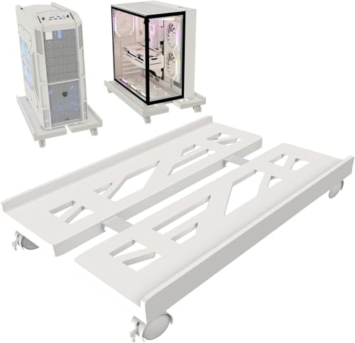 Hmseng Soporte CPU, Soporta hasta 25kg，Soporte para PC Ajustable Ruedas con función de Bloqueo Blanco