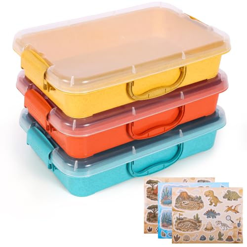 Image of FIIOEOY 3 Pack 4 Qt Sensory Bin with Lid & 3 Stickers,Stackable Sensory Bin | Wheat Straw, Portable Sandbox, Organizers for Toys, Sand, Arts, Crafts, (Yellow, Orange, Blue)