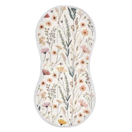 Muslin Baby Burp Cloths Set of 2, Soft Absorbent Dried Flowers Cotton Burping Cloth, Milk Spit Up Rags for Newborn Unisex, 22 x 11 Inch2