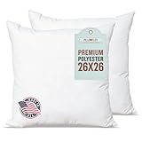 Pillowflex Premium Polyester Filled Pillow Form Inserts - Machine Washable - European Square - Made in USA (26x26 Pack of 2)