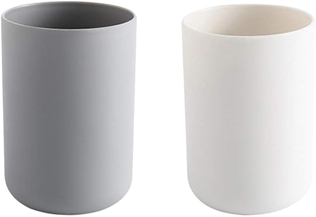 TOPBATHY 2pcs Plastic Toothbrush Cup Creative Toothpaste Holder Tumbler Japanese Style Simple Drink Cup for Home Bathroom (White and Grey)
