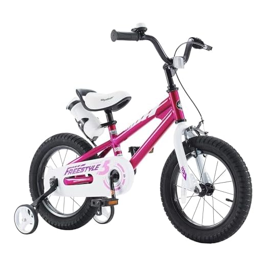 RoyalBaby Freestyle Kids Bike Girls 16 Inch BMX Childrens Bicycle with Training Wheels & Kickstand for Ages 4-7 years, Fuschia