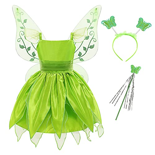 ranrann Disfraz Hada Campanilla para Niña Cosplay Vestido Tutú Hada del Bosque con Alas de Mariposa Disfraces Halloween Cumpleaños Carnaval Fiesta Verde 2 3 años