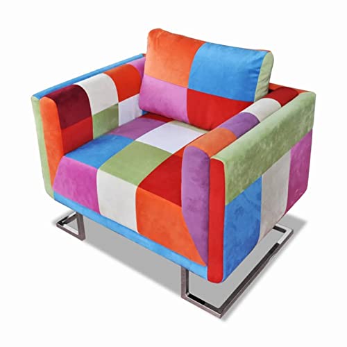 Cinyiqo Sillón, Butaca, Sillon Orejero, Sillon Lactancia, Sillones para Personas Mayores, Butacas De Cine, con diseño de Cubo de retales de Tejido con Patas cromadas