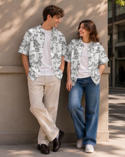 Image of 99TIMORO Horror Movie Men's Halloween Button Down Shirts Short Sleeve Top
