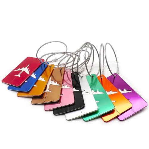 Image of Aluminum Alloy Metallic Luggage Tags Handle Wraps with Stainless Loop Anti-Break for Travel Identification Suitcase Bag Tag, School & Office Bags - Set of 5 (Gold)