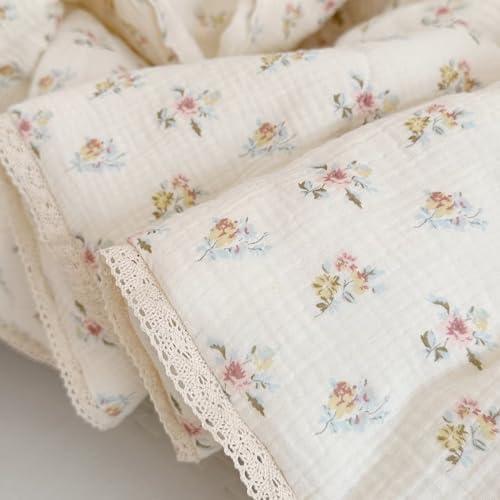 Image of BuLuTu Kids Blanket Cotton Toddler Quilt Muslin Blankets, Reversible Floral Baby Blanket for Girls Boys Crib Comforter Baby Quilt for Toddler Bed, Azalea Pattern, 60x78 Inches