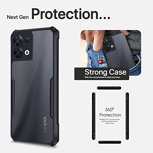 Image of Pikkme Oppo Reno 8 5G Back Cover | Crystal Clear Transparent Back | Ultra Hybrid | Full Camera Protection | Raised Edge | Bumper Back Case for Oppo Reno 8 5G (Black)